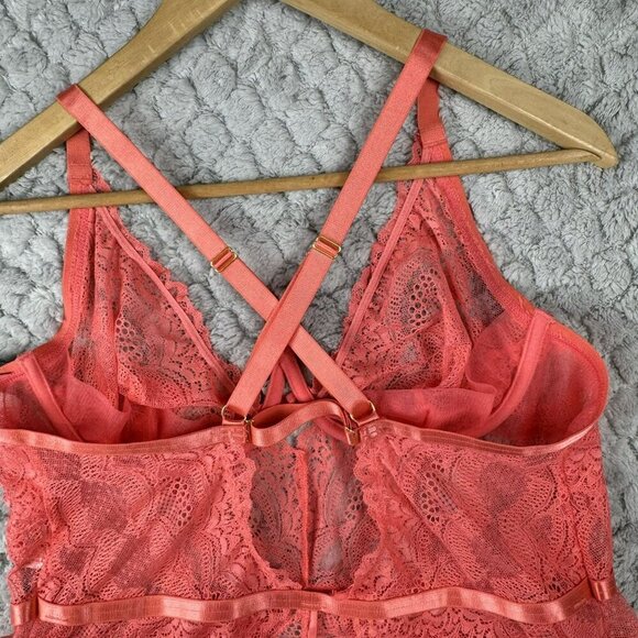 Oh La La Cheri Plus Size Coral Sexy Lace Bodysuit Lingerie 1X/2X Women - Picture 9 of 14